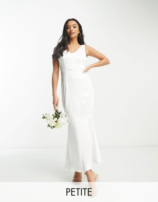 Satynowa biała suknia v neck (36)