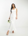 Satynowa biała suknia v neck (36)