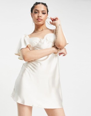 Ecru satynowa sukienka mini (40)