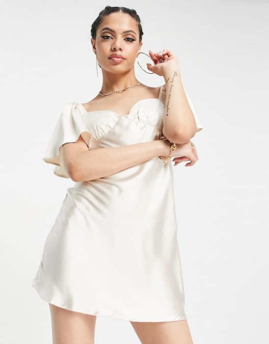 Ecru satynowa sukienka mini (40)