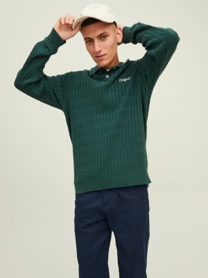 Ciemnozielony sweter haft (XS)