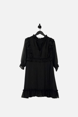 Czarna sukienka wzór rękaw 3/4 (M)