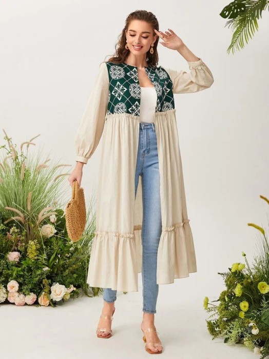 Beżowe kimono długi rękaw (XL)