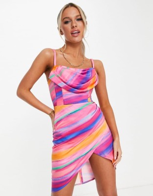 Kolorowa satynowa sukienka  (40)