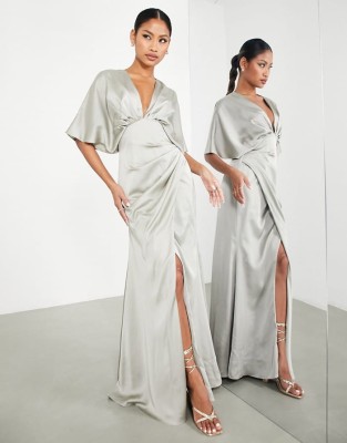 Satynowa sukienka v neck (34)