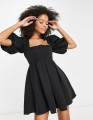 Czarna mini sukienka bufki (36)