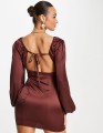 Brązowa satynowa sukienka mini (36)