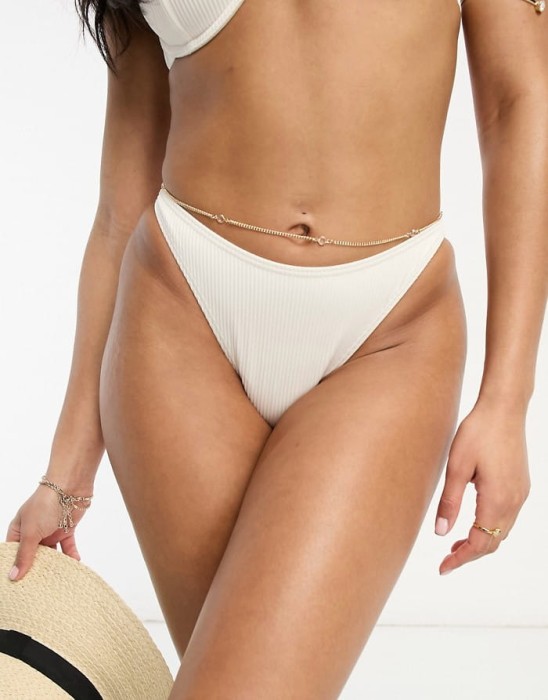 Ecru prążkowane figi kąpielowe (36)