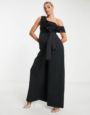 Czarny elegancki kombinezon pasek (44)