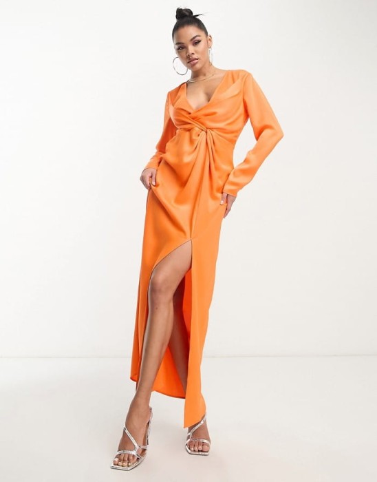 Pomarańczowa satynowa sukienka (L)