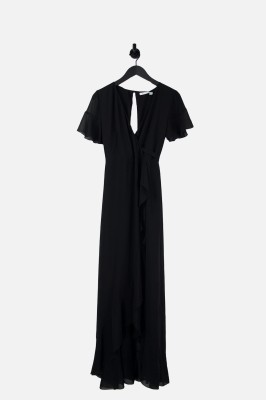 Czarna szyfonowa sukienka wiązanie (XL)