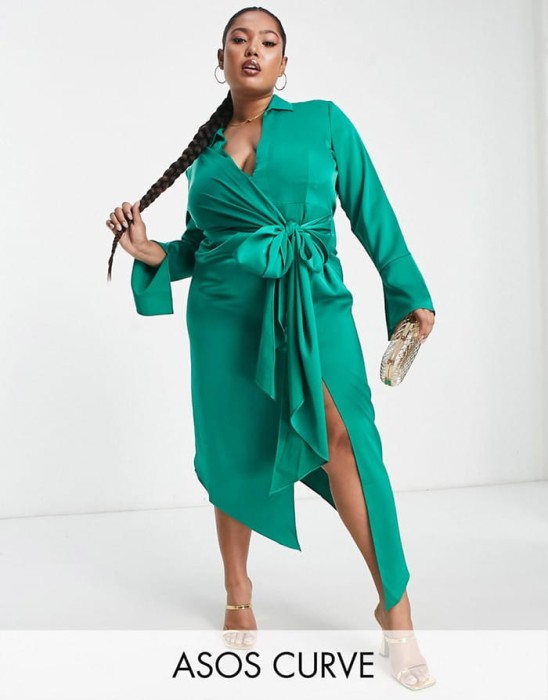 Satynowa zielona sukienka wiązanie (50)