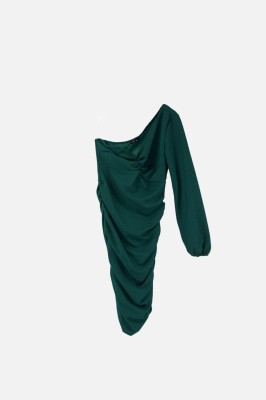 Ciemnozielona sukienka jedno ramię (M)