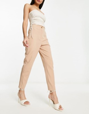 Beżowe spodnie high waist (40)