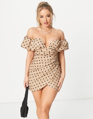 Beżowa sukienka mini grochy (32)