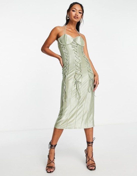 Szałwiowa sukienka wiązania (38)