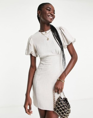 Beżowa sukienka mini (42)