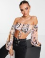 Kolorowy top off shoulder wzór (36)