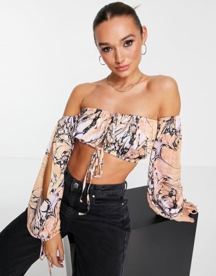 Kolorowy top off shoulder wzór (36)