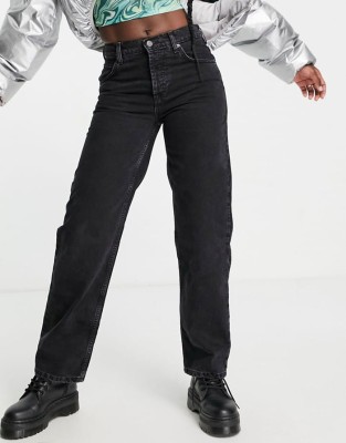 Czarne proste jeansy guziki (28/32)