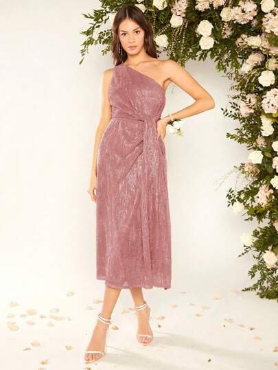 Brudny róż sukienka zamek (L)