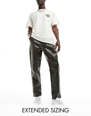 Khaki spodnie imitacja skóry (34/32)