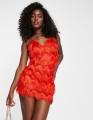 Czerwona mini sukienka frędzle (36)