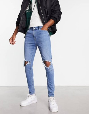 Niebieskie jeansy rurki dziury (40)