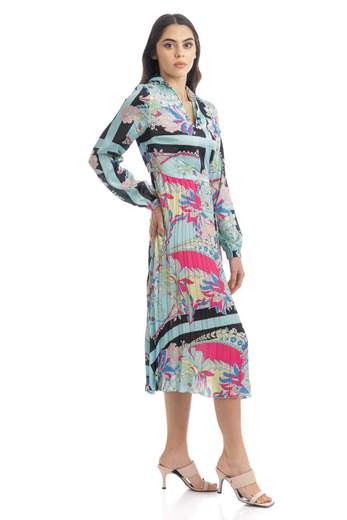 Kolorowa plisowana sukienka midi (36)