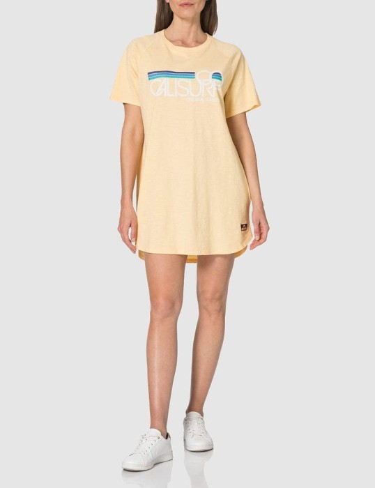 Żółta sukienka mini nadruk (38)