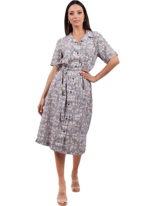 Śmietankowa sukienka koszulowa wzór (40)