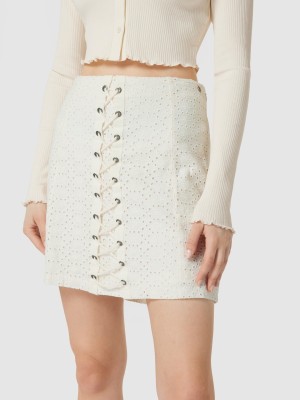 Ecru ażurowa spódnica mini (M)