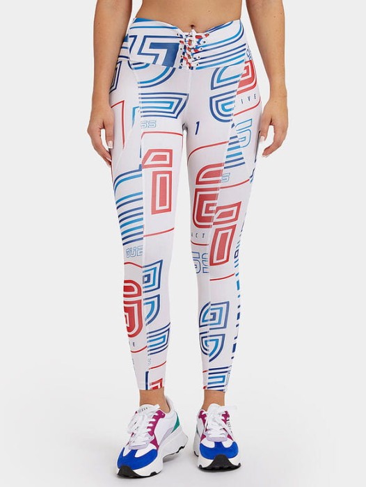 Białe legginsy kolorowy wzór (S)