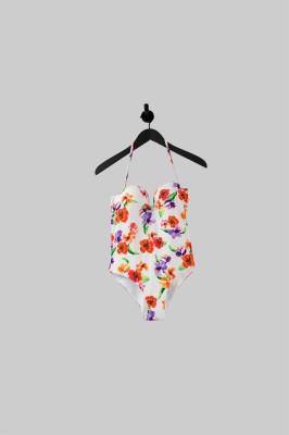Białe monokini nadruk kwiaty (80B)