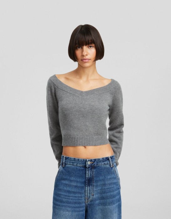 Szary krótki sweter (S)