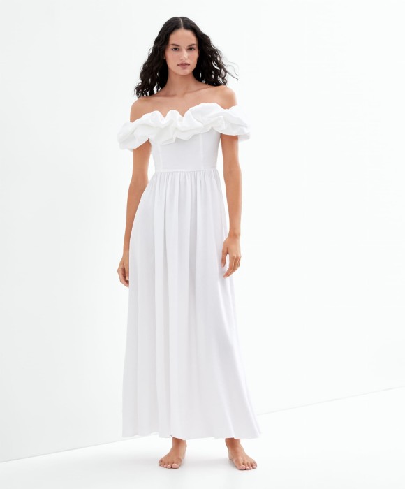 Śmietankowa sukienka off shoulder (XS)