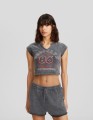 Grafitowy krótki t-shirt nadruk (S)