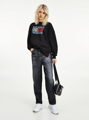 Czarne jeansy 7/8 logo (30/30)