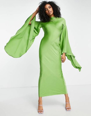 Zielona satynowa sukienka midi (34)