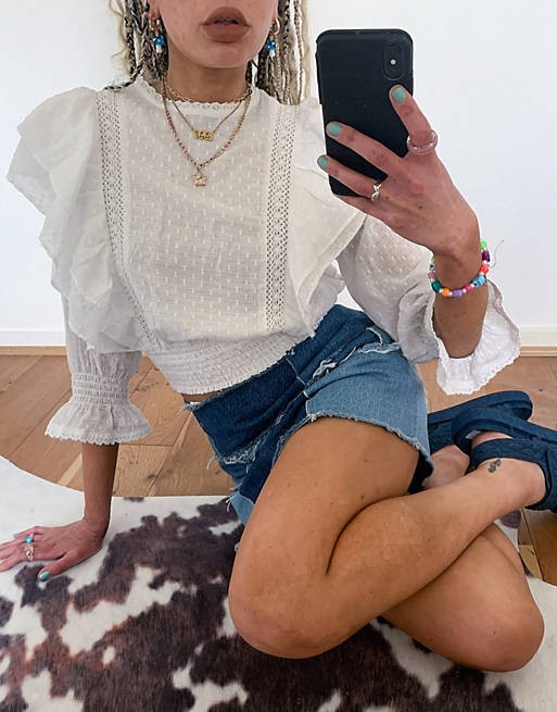 Biała bluzka marszczenia (38)