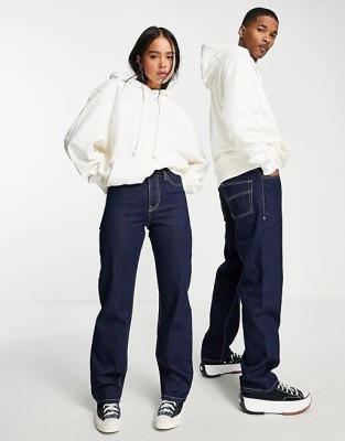 Granatowe proste jeansy unisex (32)