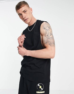 Czarny t-shirt bez rękawów nadruk (XL)