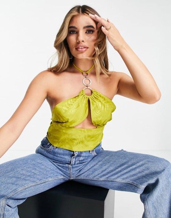 Jasnozielony top wiązany wzór (32)