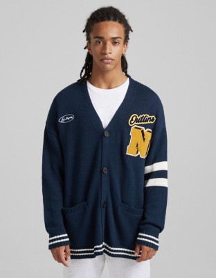 Granatowy sweter kieszenie (L)