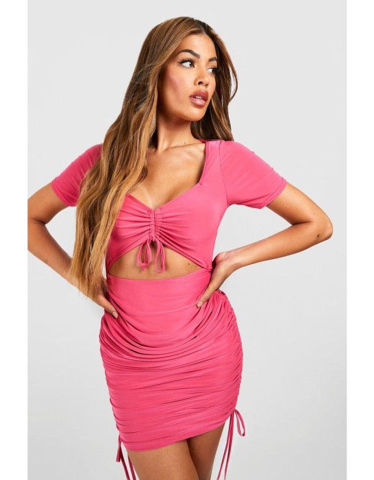 Slinky Cut Out Ruched Bodycon Dress - hot pi.jpg