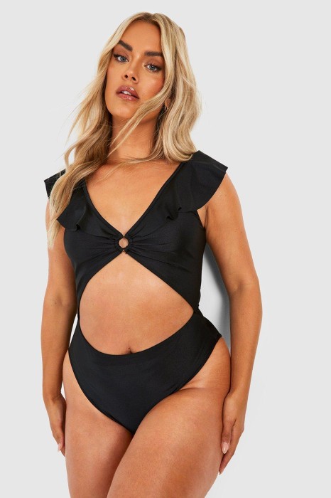 Czarny strój kąpielowy cut out (56)