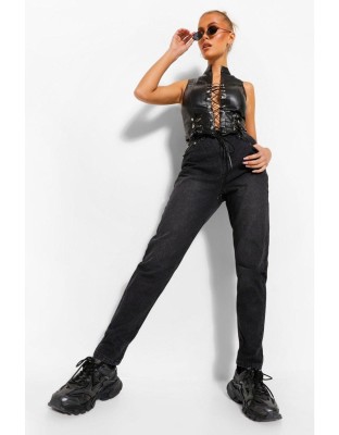 Czarne mom jeans wysoki stan (36)