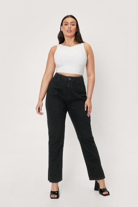 Czarne mom jeans rozcięcia (44)