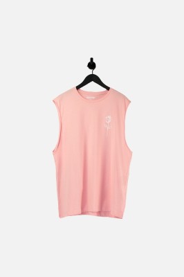 Jasnoróżowy t-shirt bez rękawów  (XL)