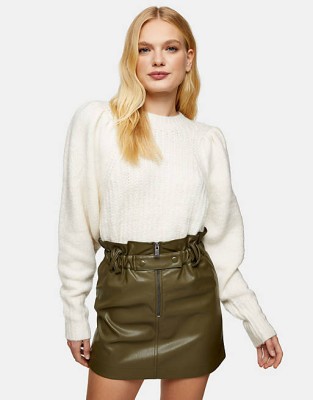 Khaki spódnica mini imitacja skóry (38)